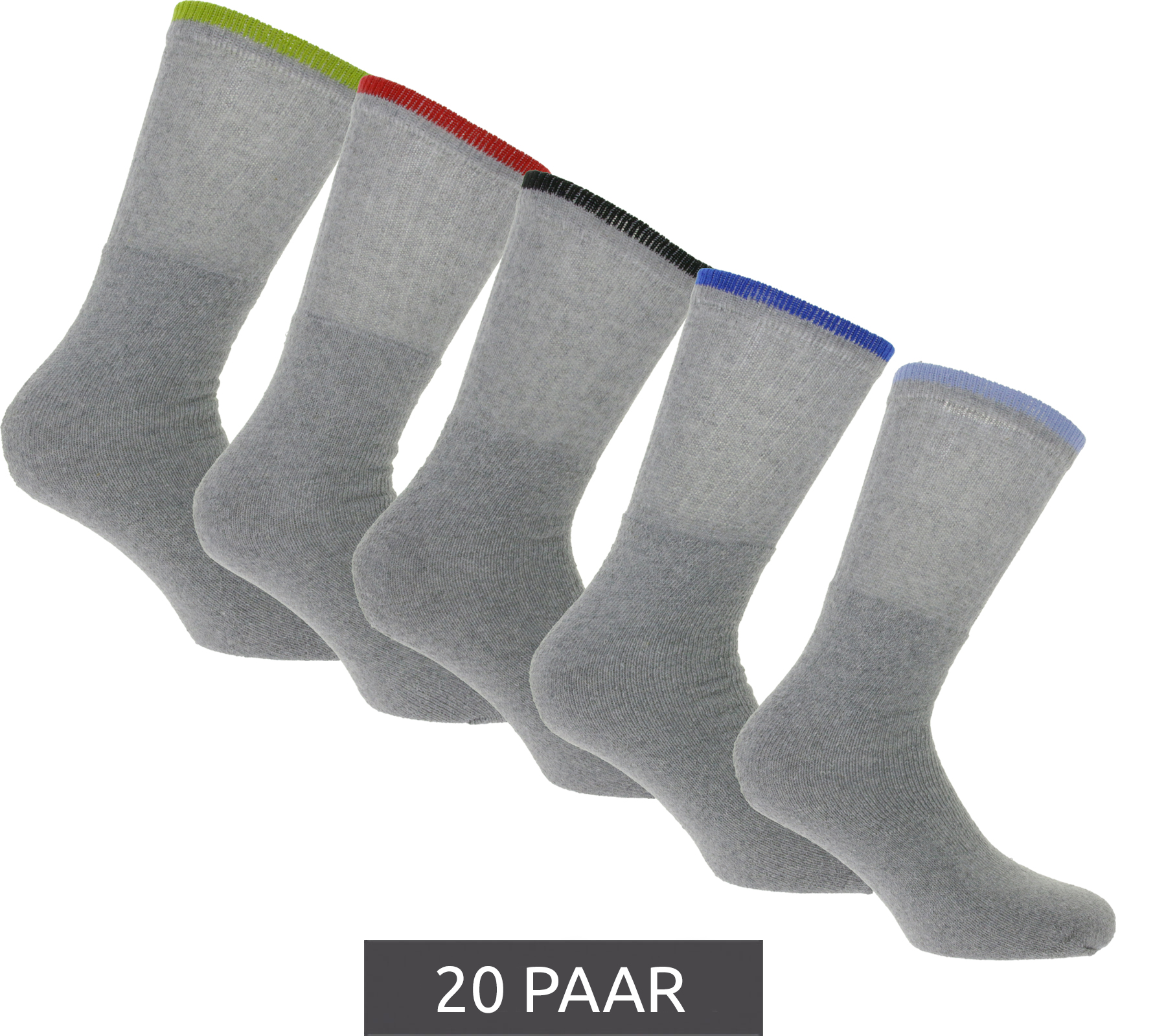 20 Paar SOCKSWEAR Arbeits-Socken lange Baumwoll-Strümpfe Oeko-Tex zertifiziert - Standard 100 Frottee-Socken NAN 8653278 Grau/Bunt von SOCKSWEAR