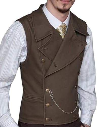 SOCOOL Herren Anzug Wildleder Zweireiher Weste Klassische Trauzeugen Hochzeit Weste Leder Großes Revers für Männer, Kaffee, 4X-Large von SOCOOL