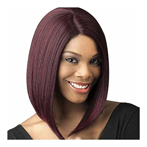 Perücken Herren Perücke Damen Bob-Perücken Für Frauen, Kurzes Glattes Kunsthaar Mit Strähnchen-Mittelteil-Perücke Perücke Täglich (Color : Burgundy, Size : 14in) von SOCUY