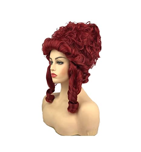 Perücken Herren Perücke Damen Damenperücke Aus Dem 18. Jahrhundert, Königin, Cosplay, Halloween, Gelockt, Gewelltes Haar Mit Kappe Perücke Täglich (Color : Burgundy, Size : As shown) von SOCUY