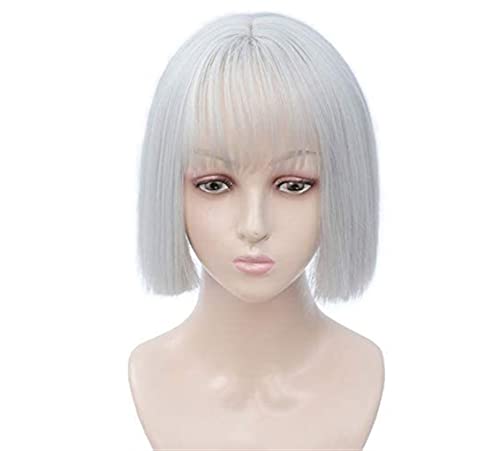 Perücken Herren Perücke Damen Perücke Mit Pony, Kurze Bob-Perücken Für Frauen, Synthetisches Glattes Haar, Bob-Schnitt, Mode-Perücken Perücke Täglich (Color : Silver, Size : 10in) von SOCUY