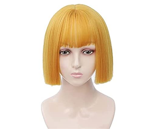 Perücken Herren Perücke Damen Perücke Mit Pony, Kurze Bob-Perücken Für Frauen, Synthetisches Glattes Haar, Bob-Schnitt, Mode-Perücken Perücke Täglich (Color : Yellow, Size : 10in) von SOCUY