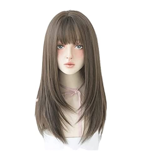 Perücken Herren Perücke Damen Perücken Für Damen, Süßes Stirnband, Braune Perücken Mit Pony, Langes Glattes Haar, Synthetische Perücken Für Mädchen Perücke Täglich (Color : B, Size : 22in) von SOCUY