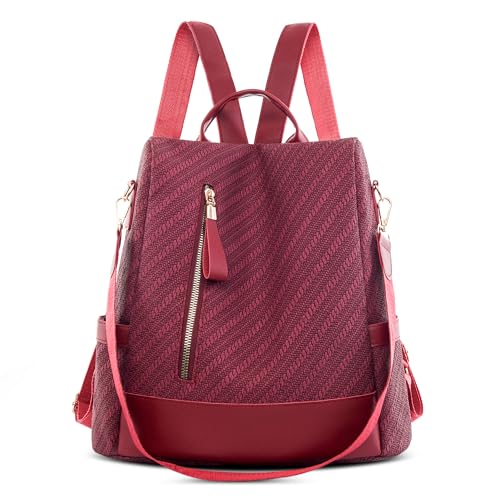 SODOLLEE Damen Rucksack Anti Diebstahl Backpack Mehrere Taschen Frauen Daypack Causal Mädchen Wasserdicht PU Leder Leichter Schulrucksack für Universität Reisen Rot von SODOLLEE