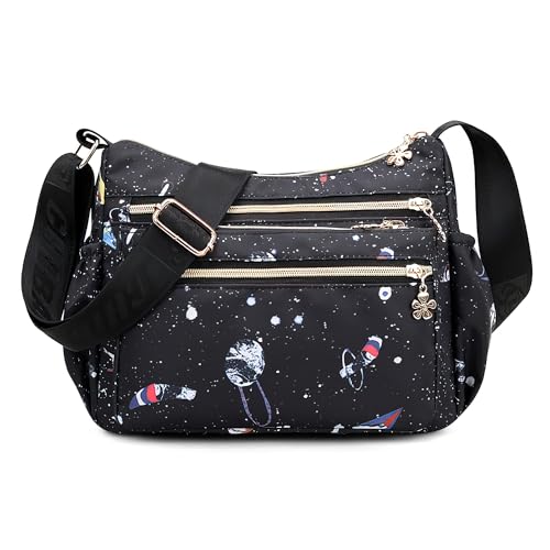 SODOLLEE Damen Umhängetasche Lässig Schultertasche mit Schönes Muster Mehrere Taschen Frauen Crossbody Bag Wasserdicht Nylon Messenger Bag für Reisen Einkaufen Täglicher Gebrauch Blume C von SODOLLEE