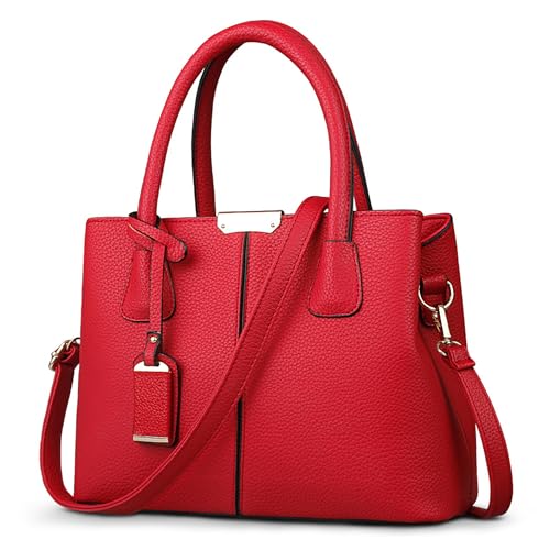 SODOLLEE Handtasche Damen Elegant Henkeltasche Exquisiter Anhänger Schultertasche PU Leder Frauen Umhängetasche für Reisen Shopper Arbeiten Rot von SODOLLEE