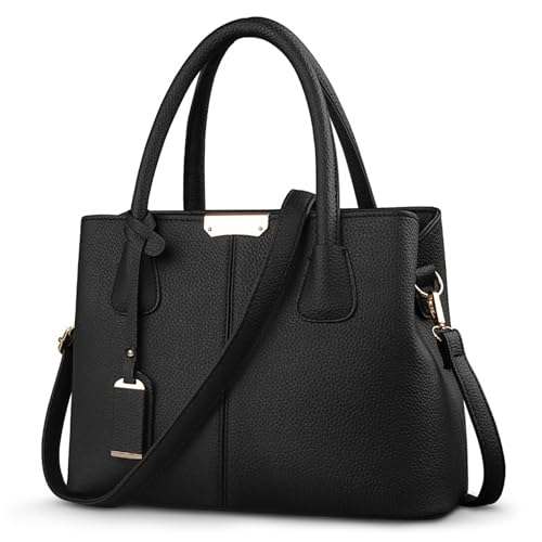 SODOLLEE Handtasche Damen Elegant Henkeltasche Exquisiter Anhänger Schultertasche PU Leder Frauen Umhängetasche für Reisen Shopper Arbeiten Schwarz von SODOLLEE