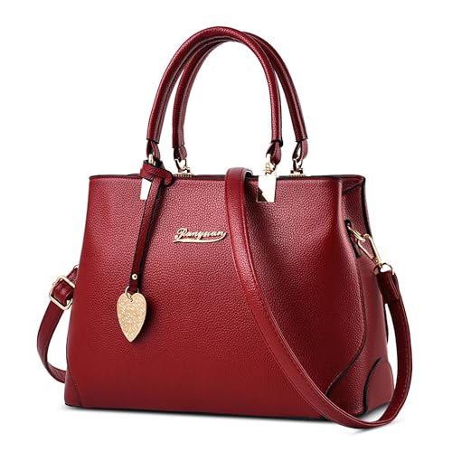 SODOLLEE Handtasche Damen Elegant Henkeltaschen Frauen Umhängetasche mit Herzanhänger PU Leder Mehrere Taschen Schultertasche für Reisen Shopper Arbeiten Rot von SODOLLEE