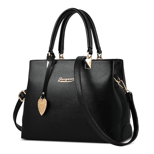 SODOLLEE Handtasche Damen Elegant Henkeltaschen Frauen Umhängetasche mit Herzanhänger PU Leder Mehrere Taschen Schultertasche für Reisen Shopper Arbeiten Schwarz von SODOLLEE