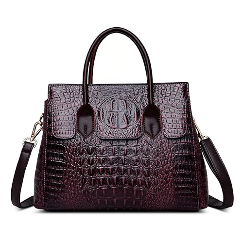 SODOLLEE Handtasche Damen Elegant Krokodil Muster Henkeltaschen Frauen Umhängetasche PU Leder Groß Schultertasche für Reisen Arbeiten Shopper Lila E-3AN Purple von SODOLLEE