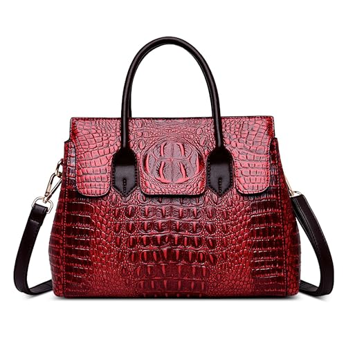 SODOLLEE Handtasche Damen Elegant Krokodil Muster Henkeltaschen Frauen Umhängetasche PU Leder Groß Schultertasche für Reisen Arbeiten Shopper Rot von SODOLLEE