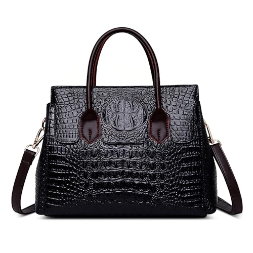 SODOLLEE Handtasche Damen Elegant Krokodil Muster Henkeltaschen Frauen Umhängetasche PU Leder Groß Schultertasche für Reisen Arbeiten Shopper Schwarz von SODOLLEE