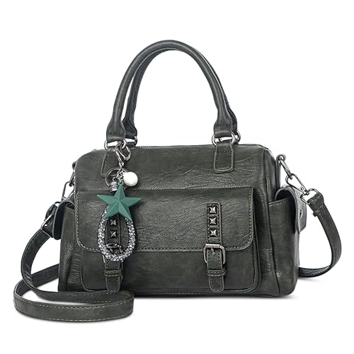 SODOLLEE Handtasche Damen Henkeltaschen mit Exquisiter Anhänger Retro Umhängetasche PU Leder Schultertasche für Arbeiten Reisen Shopper Grün von SODOLLEE