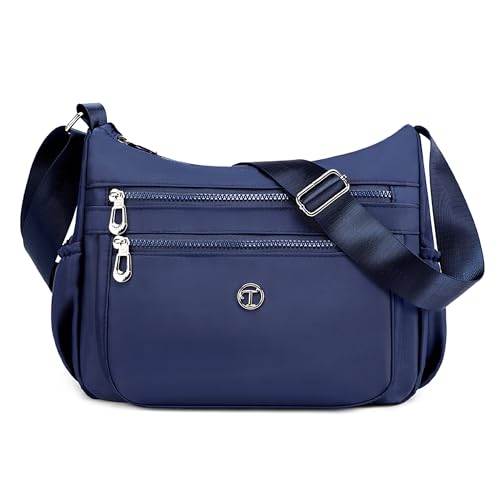 SODOLLEE Umhängetasche Damen Lässig Schultertasche Leichtgewicht Frauen Crossbody Bag Mehrere Taschen Nylon Messenger Bag für Reisen Einkaufen Täglicher Gebrauch Blau A von SODOLLEE