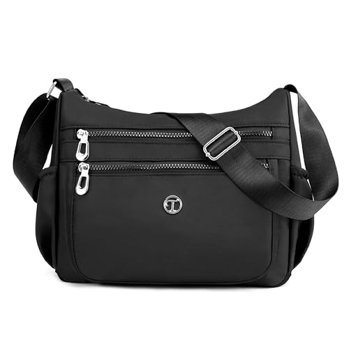 SODOLLEE Umhängetasche Damen Lässig Schultertasche Leichtgewicht Frauen Crossbody Bag Mehrere Taschen Nylon Messenger Bag für Reisen Einkaufen Täglicher Gebrauch Schwarz von SODOLLEE