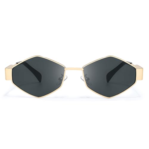 SODQW Ovale Sechseckig Sonnenbrille für Damen mit UV400-Schutz, nicht polarisierte Metallrahmen Retro-Sonnenbrille, 90er Jahre-Stil von SODQW