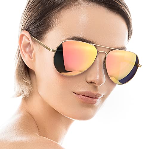 SODQW Sonnenbrille Damen Verspiegelt Polarisiert Mode Brille für Autofahren Angeln Metallrahmen mit UV400 Schutz von SODQW