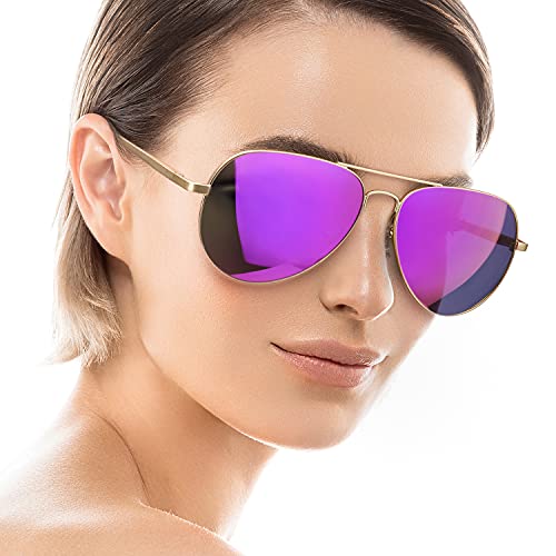 SODQW Sonnenbrille Damen Verspiegelt Polarisiert Mode Brille für Autofahren Angeln Metallrahmen mit UV400 Schutz von SODQW