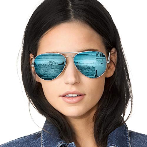 SODQW Sonnenbrille Damen Verspiegelt Polarisiert Mode Brille für Autofahren Angeln Metallrahmen mit UV400 Schutz von SODQW