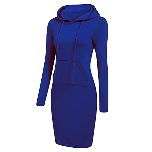 SODSIM Damen Bodycon Kapuzenkleid Hoodie Sweatshirt Kleid mit Kapuze und Tasche Lange Kapuzenpulli Kleid (M, Blau) von SODSIM