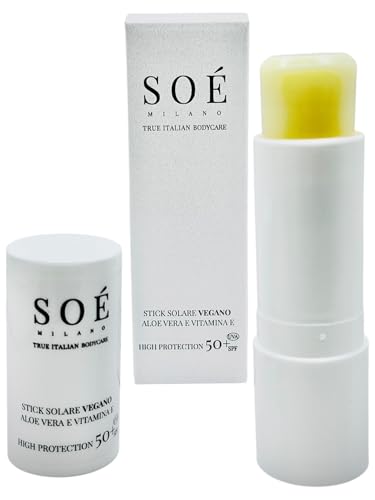 Unsichtbarer VEGAN-Solar-Stick, hoher Schutz LSF 50+ für Gesicht, Körper, Lippen. Geeignet für Frauen, braune Flecken am Körper und jeden Bereich zum Schutz vor Sonnenstrahlen. Hergestellt in Italien von SOE' MILANO