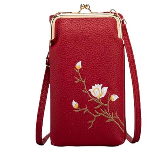 SOECOG Continentau Geldbörse, Umhängetasche für Damen mit Handyhalter, Mini-Reisepass-Münzbörse, Messenger Bag (Burgunderrot) von SOECOG