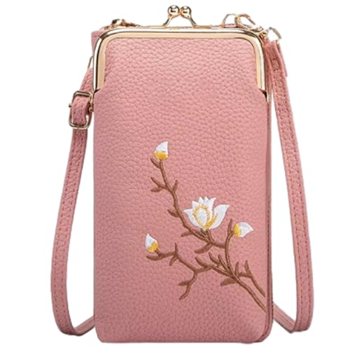 SOECOG Continentau Geldbörse, Umhängetasche für Damen mit Handyhalter, Mini-Reisepass-Münzbörse, Messenger Bag (Dunkelrosa) von SOECOG