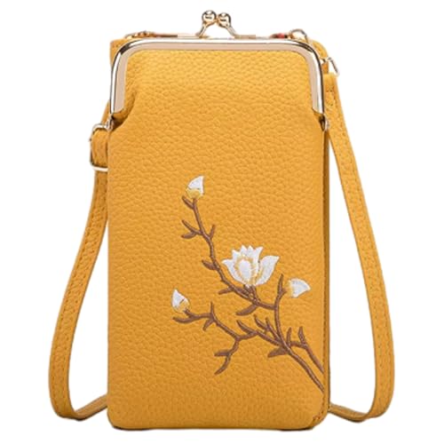 SOECOG Continentau Geldbörse, Umhängetasche für Damen mit Handyhalter, Mini-Reisepass-Münzbörse, Messenger Bag (Gelb) von SOECOG
