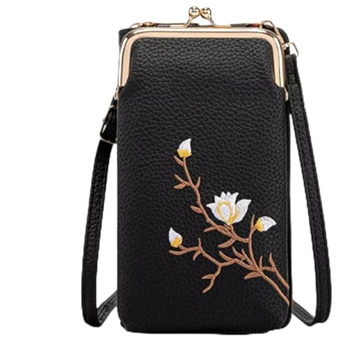 SOECOG Continentau Geldbörse, Umhängetasche für Damen mit Handyhalter, Mini-Reisepass-Münzbörse, Messenger Bag (Schwarz) von SOECOG