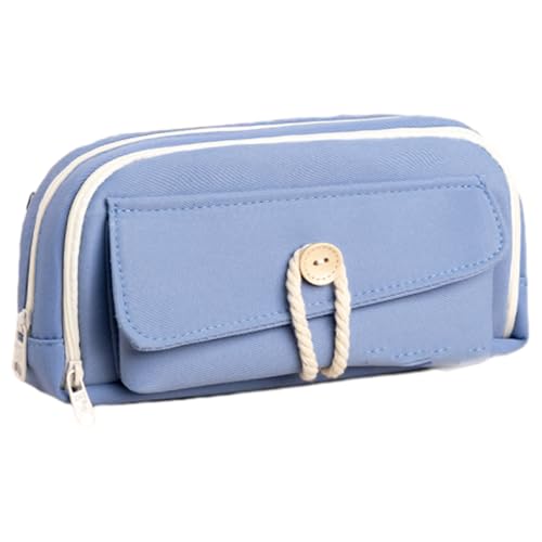 SOECOG Großzügiges, mehrlagiges Federmäppchen, Schlichtes, salbeigrünes, multifunktionales Kosmetiktäschchen (Blue) von SOECOG