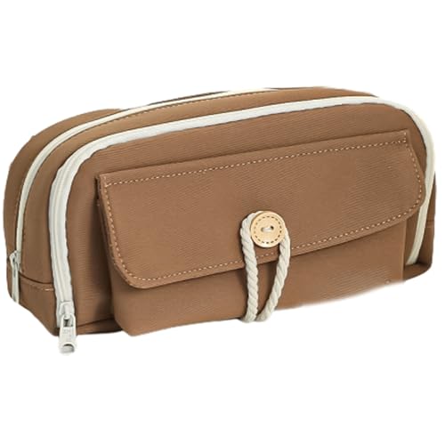 SOECOG Großzügiges, mehrlagiges Federmäppchen, Schlichtes, salbeigrünes, multifunktionales Kosmetiktäschchen (Brown) von SOECOG