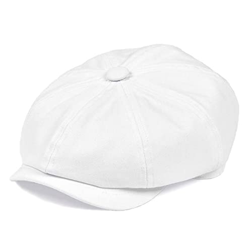 SOELIZ 1 Stück Weiß Twill Baumwolle Ballonmütze für Männer Frauen Klassische Cabbie Driver Apple Caps Gatsby Flat Hat Baker Boy Headpiece-White,59cm von SOELIZ