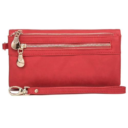 SOEROOY Geldbörse Damen Leder Gross, RFID Schutz Vintage Geldbeutel für Frauen, Groß Kapazität Viele Fächer Lang Portemonnaie Handyfach Clutch Wallet mit 12 Kartenfächer und Abnehmbare Handschlaufe von SOEROOY