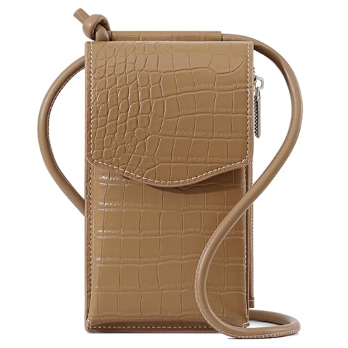 SOEROOY Kleine Crossbody Tasche Handy, Leder Handytasche zum Unhängen Damen, RFID Schutz Multifunktionale Geldbörse Brieftasche für Frauen mit Kreditkartenfächern und Abnehmbarem Gurt von SOEROOY
