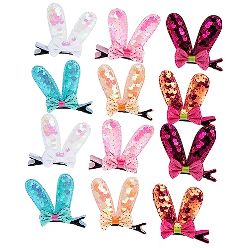 SOESFOUFU 12Stücke Ostern Pailletten Hasenohren Haarnadel Schleife Haarspangen Kinder Haarschmuck Mädchen Partyaccessoire von SOESFOUFU