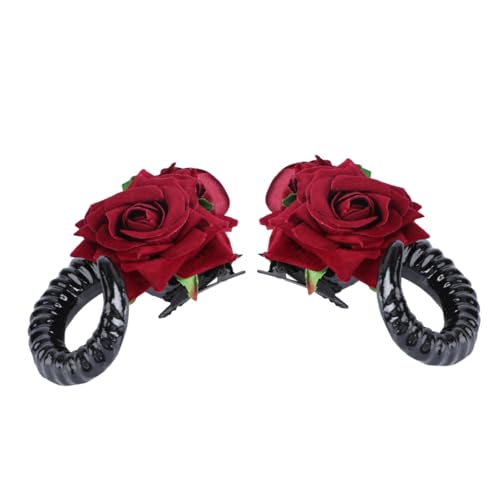 SOESFOUFU Haarschmuck 1 Paar Klaue Haarnadel Haarstock Schafshorn Rosafarbene Haarspange Horn Haarspange Blumen Haarspange Anziehen Gotisches Horn Haarnadeln Horn Lolita Fräulein Knopf von SOESFOUFU