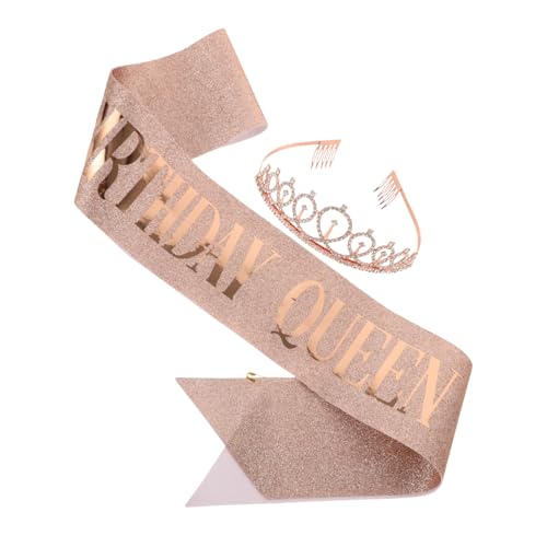 SOESFOUFU 1satz Geburtstagskrone Und Schärpe Für Mädchen Elegante Haarband Festlichem Aufdruck Für Unvergessliche Partys Für Geburtstagskind von SOESFOUFU