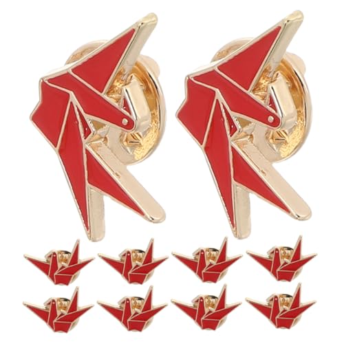 SOESFOUFU 10 Stück Cartoon-Brosche Brosche Abzeichen Neuheit lustige Anstecknadel Origami Pin -Abzeichen Kraniche aus Papier Cartoon Kran Legierung rot von SOESFOUFU