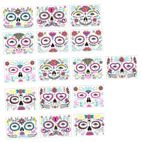 SOESFOUFU 16 Blatt Halloween Fluoreszierende Temporäre Gesichtstattoos Aufkleber Selbstklebend Halloween Schminke Fasching Kostüm Party Zubehör von SOESFOUFU