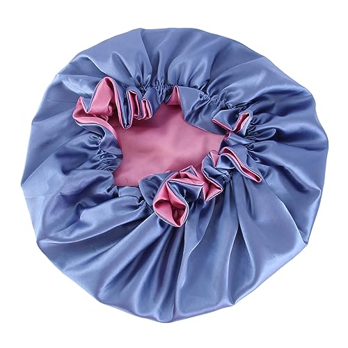 SOESFOUFU 1stück Doppelschichtige Satin-duschhaube Für Damen Wiederverwendbare Badekappe Mit Elastischem Band Für Lange Spa Kochen Und Gesichtsbehandlungen Durchmesser Blau von SOESFOUFU