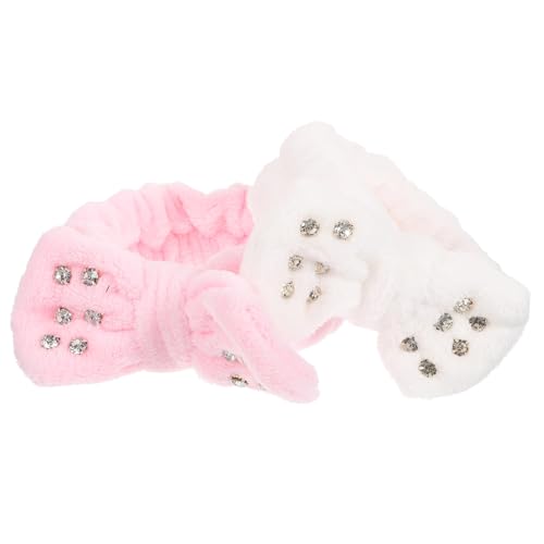 SOESFOUFU 2stücke Haarband Mit Schleifen Für Gesichtspflege Spa Make-up Und Elastisch Und Für Damen Rosa Und Weiß von SOESFOUFU