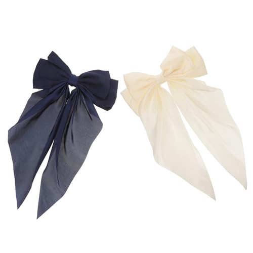 SOESFOUFU 2 Stück Große Haarklammer Schleife Damen mit Langem Seidenband Haarspange für Frauen Sanfte Kanten Bequem und Leicht Modisches Accessoire Teiliges Beige von SOESFOUFU
