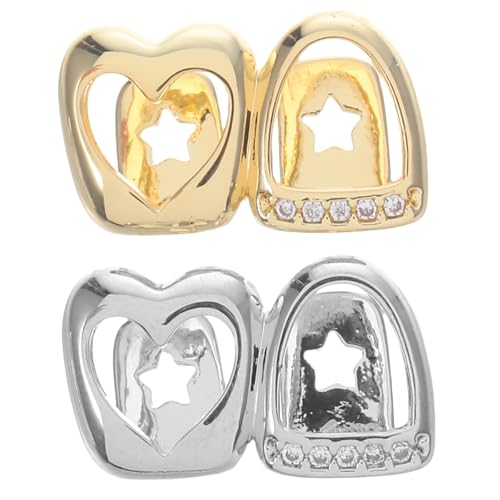 SOESFOUFU 2 Stück Hip Hop Zahngrills für Frauen und Männer, Strass-Zähne, Schmuck, Zubehör, gefälschte goldene Zahnkappe zum Anklipsen, glitzernde Mundgrills, Party, Cosplay, Kostüm-Requisiten von SOESFOUFU