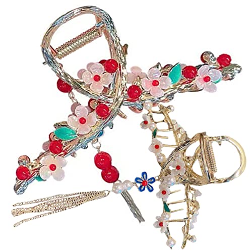 SOESFOUFU 2 Stück Haarspangen mit Perlenquaste Blumen Haarklammer für Rutschfeste Haarklammern für Dickes Haar Haar Accessoires für Damen für Besondere Anlässe von SOESFOUFU