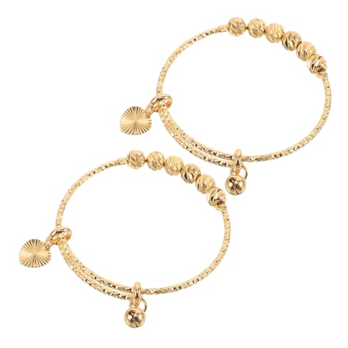 SOESFOUFU 2 goldene Baby-Armreifen: Verstellbare Baby-Armreifen mit Perlen für Mädchen und Jungen – Bettelarmband für Kleinkinder für Geburtstagsfeiern und den Alltag von SOESFOUFU