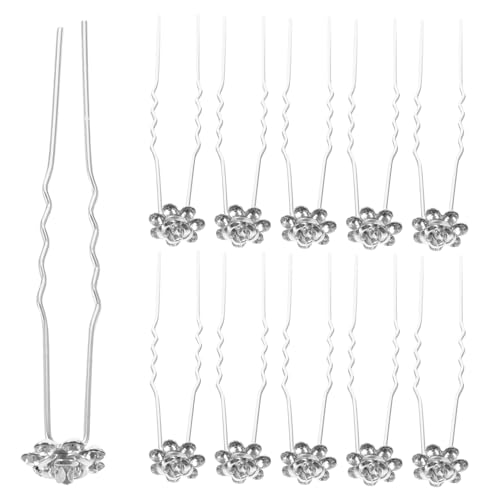 SOESFOUFU Hochzeitsdekoration 20st U-clip Strass-haarnadeln Für Dutts Hochzeit Haarspange Haarnadel Für Damen-haar-accessoires Haarschmuck Für Frauen Klammer Deko Rosen Weiß Braut Zubehör von SOESFOUFU