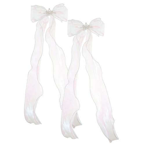 SOESFOUFU Haarschleifen Clips 2st Schleife Haarnadel Prinzessin Haarnadeln Haarspange Mit Schleife Und Langem Haarbandklammern Für Frauen Haarbandklammer Klein Clip Auf Haarschleife Strasssteine Weiß von SOESFOUFU