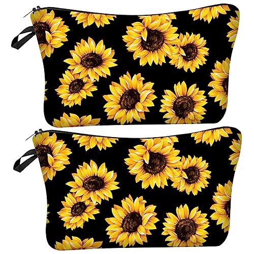 SOESFOUFU 2stücke Schminktasche Mit Sonnenblumen-Print Tragbare Kosmetiktasche Mit Reißverschluss Große Toilettenartikel-Organizer Für Reisen Und Camping Geeignet Für Make-up Servietten von SOESFOUFU