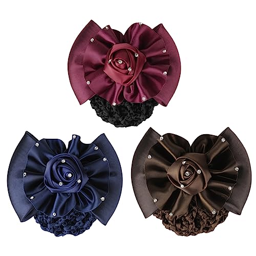 SOESFOUFU 3Stück Bow Haar Snoods Haarklammern und Haarnetze für Dutt Frisuren Haaraccessoires für Frauen Elastische Haarnetze mit Schleife für Perfekte Dutt Haare von SOESFOUFU