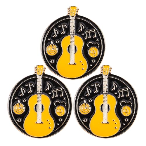 SOESFOUFU 3-teilige Musik-Anstecker: Kreatives Broschen-Set mit Musikinstrumenten – Emaille-Anstecker mit Gitarrenmuster für Kleidung, Hüte und Rucksäcke – Musikschmuck von SOESFOUFU